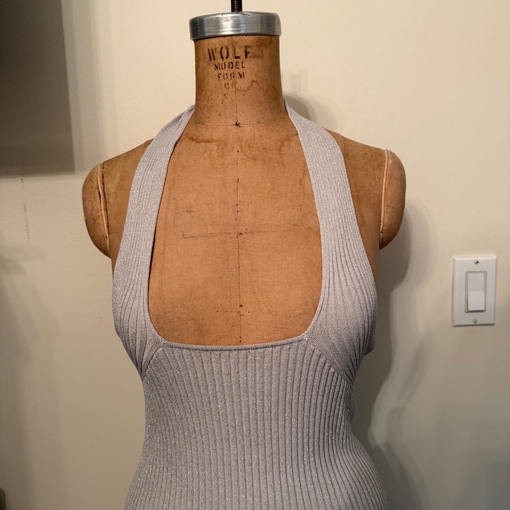 Scripted Gray Silver Sparkle Ribbed Halter Tank Top - Picture 3 of 8